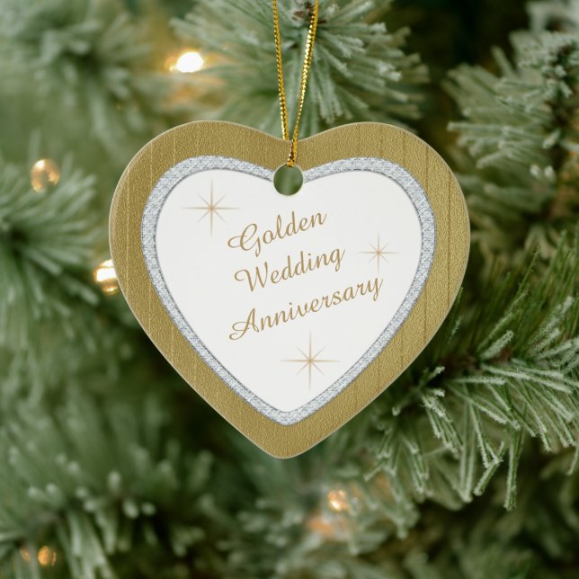 Gold Wedding Anniversary Faux Diamond Keepsake Ceramic Tree Decoration (Tree)