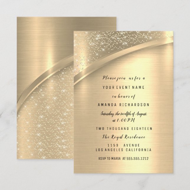 Gold  Wedding Anniversary Glitter Bridal Invitation (Front/Back)