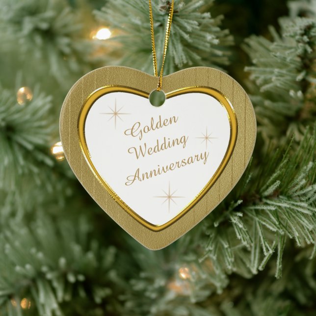 Gold Wedding Anniversary Heart Keepsake Ceramic Tree Decoration (Tree)