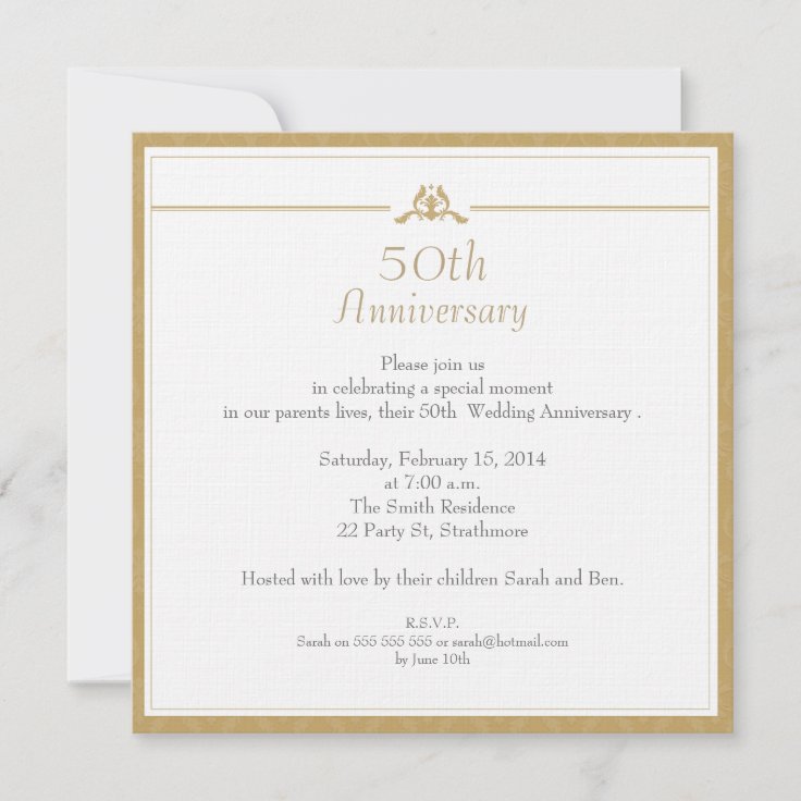 Gold Wedding Anniversary Invitation | Zazzle