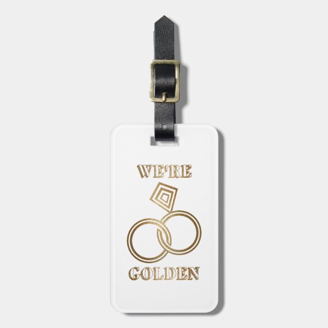 Gold Wedding Anniversary Romantic Gold Rings Luggage Tag (Front Vertical)