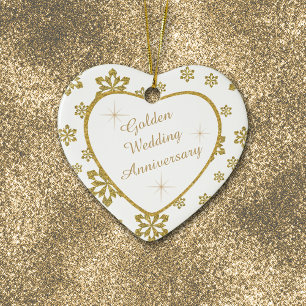 Gold Wedding Anniversary Snowflake Keepsake Ceramic Tree Decoration
