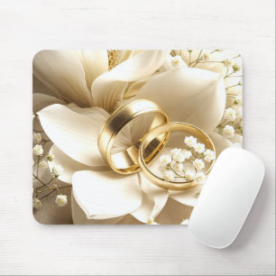 Gold Wedding Bands On a Magnolia Mouse Mat