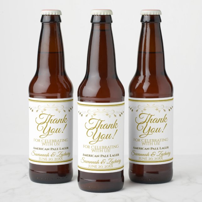Gold Wedding Beer Bottle Label Thank You (Bottles)