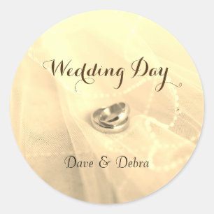 Gold Wedding Day with wedding rings  Classic Round Classic Round Sticker