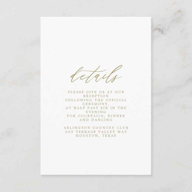 Gold Wedding Details Card (Front)