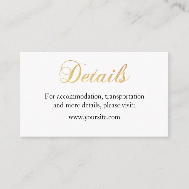 Gold wedding details card. Foil simple insert card (Front)