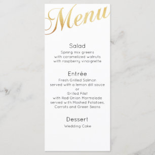 Gold wedding dinner menu. Elegant table decor Menu