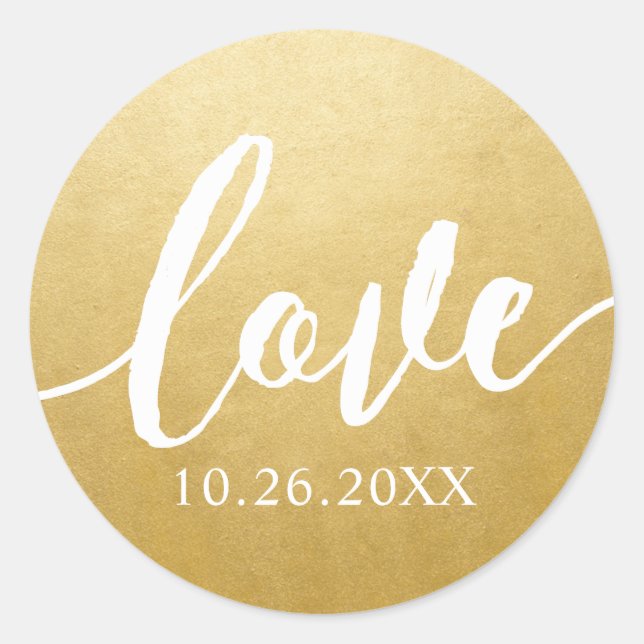 Gold Wedding Favour Sticker with Date & Love (Front)