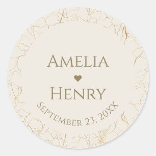 Gold Wedding Floral Chic Accent Classic Round Sticker