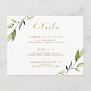 Gold Wedding Greenery Botanical Watercolor Elegant Enclosure Card