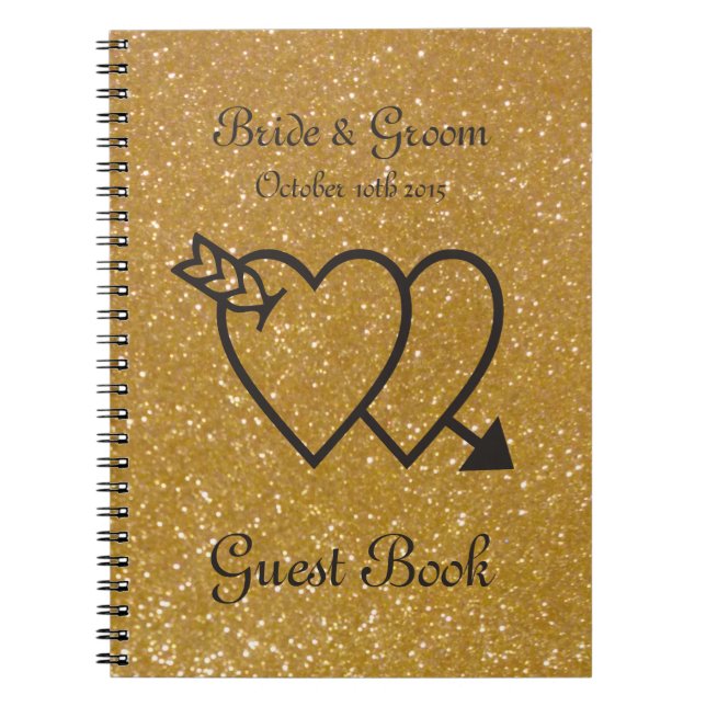 Gold wedding guest book | double heart and arrow (Front)
