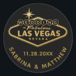 Gold Wedding in Vegas Sign Favour Label<br><div class="desc">Wedding in Fabulous Las Vegas Sign in faux gold and black favour sticker labels or envelope seals for your Vegas destination wedding or Vegas theme wedding, bridal shower, bachelorette party, or bachelor party. Great for Vegas Theme showers and announcements or add to your save the date and invitation envelopes. Click...</div>