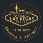Gold Wedding in Vegas Sign Favour Label<br><div class="desc">Wedding in Fabulous Las Vegas Sign in faux gold and black favour sticker labels or envelope seals for your Vegas destination wedding or Vegas theme wedding, bridal shower, bachelorette party, or bachelor party. Great for Vegas Theme showers and announcements or add to your save the date and invitation envelopes. Click...</div>