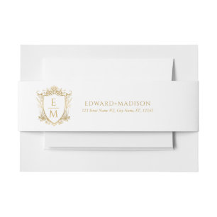 Gold Wedding Initials & Wedding Floral Crest Invitation Belly Band