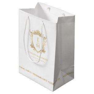Gold Wedding Initials & Wedding Floral Crest  Medium Gift Bag