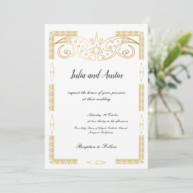 Gold Wedding Invitation (Standing Front)