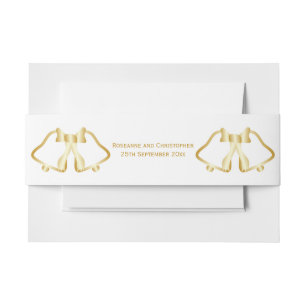 Gold Wedding Invitation Belly Band Bells Ribbon