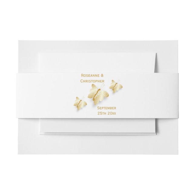 Gold Wedding Invitation Belly Band Butterflies (Front Example)