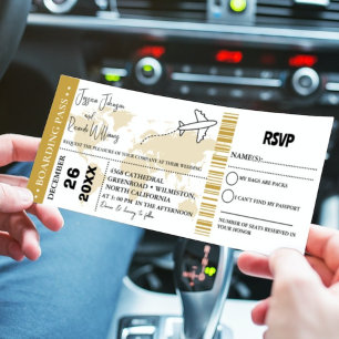Gold  Wedding invitation Boarding pass ticket