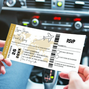 Gold Wedding invitation Boarding pass ticket
