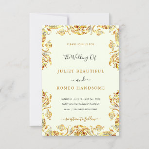 Gold Wedding Invitation Card Golden Floral Framed
