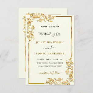 Gold Wedding Invitation Framed Golden Leaves