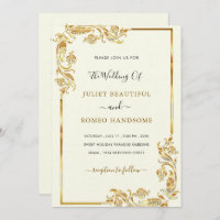Gold Wedding Invitation Golden Leaves Framed