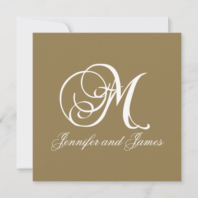 Gold Wedding Invitation Monogram M Template (Front)