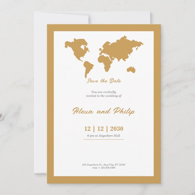Gold Wedding map Invitation (Front)