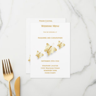 Gold Wedding Menu Butterflies Design