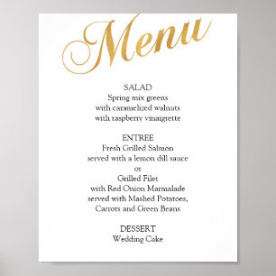 Gold wedding menu poster. Elegant dinner menu Poster
