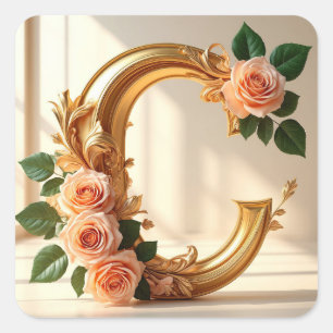 🌼 Gold Wedding Monogram Letter C for Her 🌸 Square Sticker