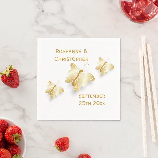 Gold Wedding Napkins Butterflies Design (Insitu)