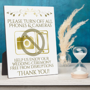 Gold Wedding No Phones or Cameras Sign Plaque