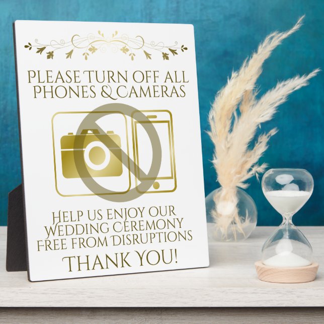 Gold Wedding No Phones or Cameras Sign Plaque (Side)