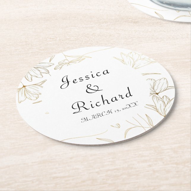 Gold Wedding Paper Plates Round Paper Coaster (Angled)