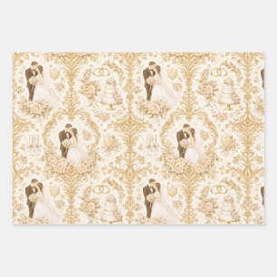 Gold Wedding Pattern Wrapping Paper Sheet