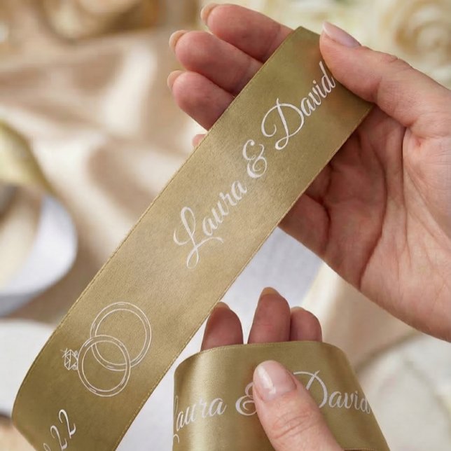 Gold Wedding Personalised Name Ribbon Satin Ribbon (Creator Uploaded)