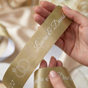 Gold Wedding Personalized Name Ribbon Satin Ribbon