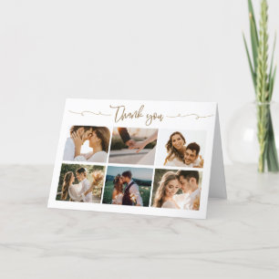 Gold Wedding Photo Collage Thank You Card