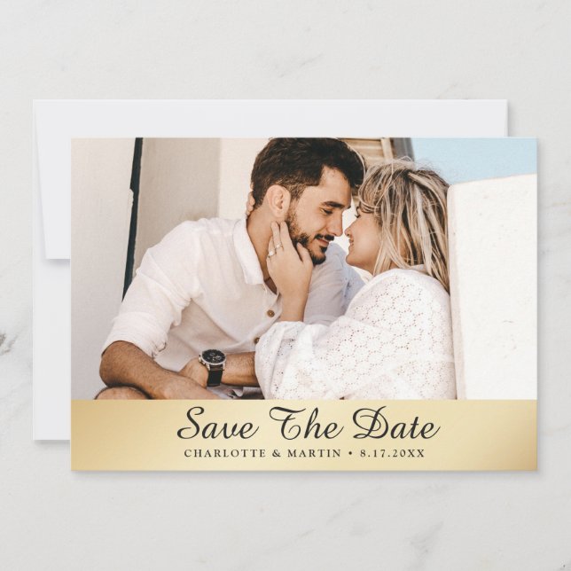 Gold Wedding Photo Save The Date Cards (Front)