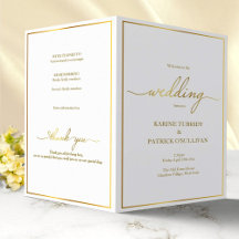 Gold Wedding Program Modern Font & Gold Border