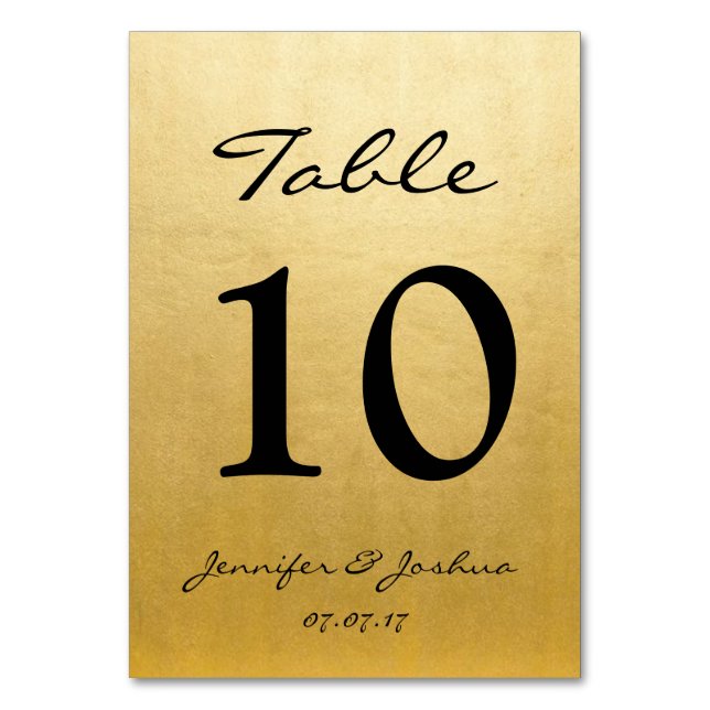 Gold Wedding Reception Table Number Cards Template (Front)