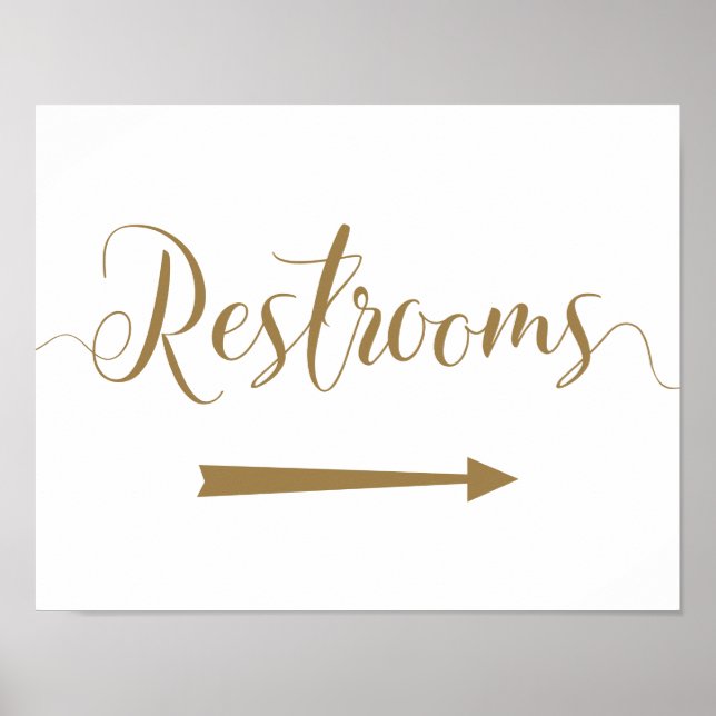 Gold Wedding Restrooms Right Arrow sign (Front)