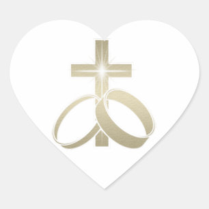 Gold wedding rings and cross art heart sticker