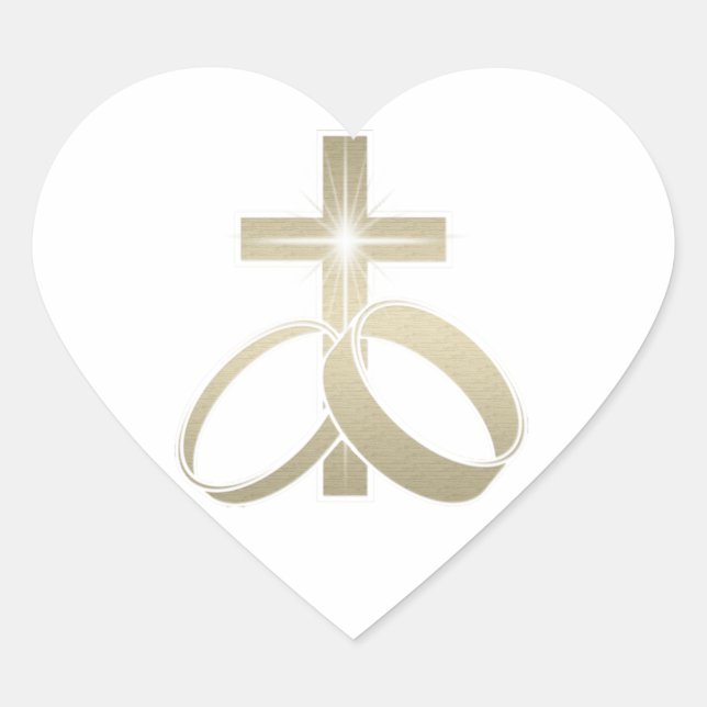 Gold wedding rings and cross art heart sticker (Front)