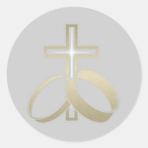 Gold Wedding Rings and Cross Gifts Classic Round Sticker