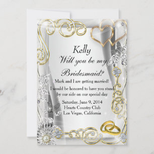 Gold Wedding Rings And Hearts Bridesmaid Card