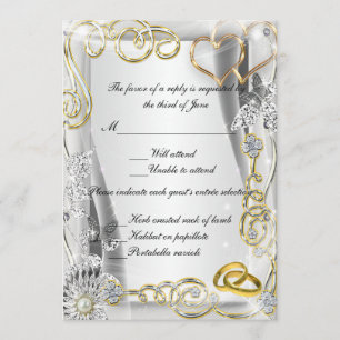 Gold Wedding Rings And Hearts Response Card